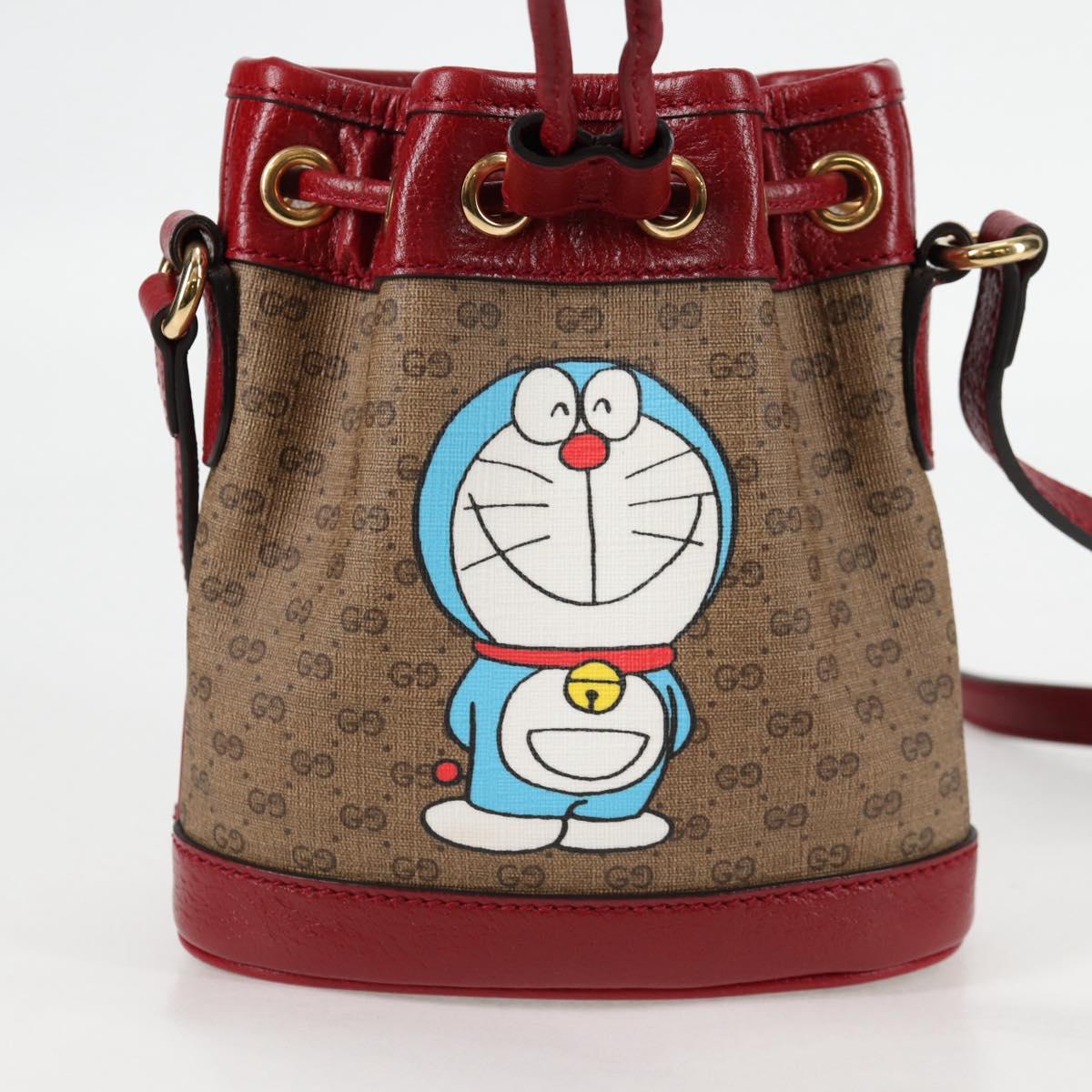 GUCCI Micro GG Supreme Doraemon Collaboration Bag PVC Beige Gold Auth 132450SAM