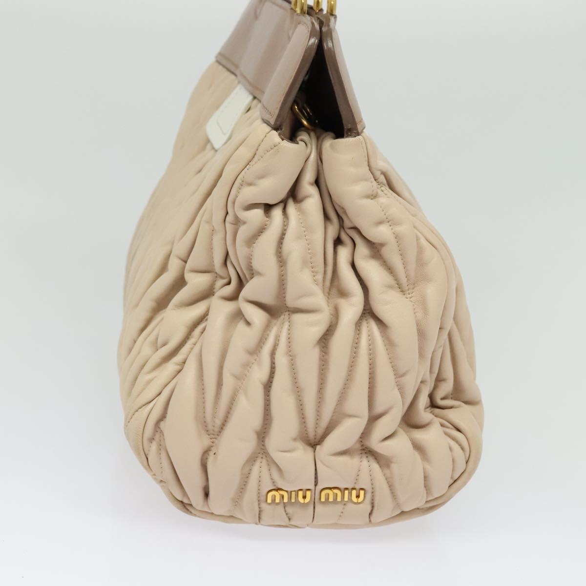 Miu Miu Matelasse Hand Bag Leather 2way Beige Gold Auth 132451