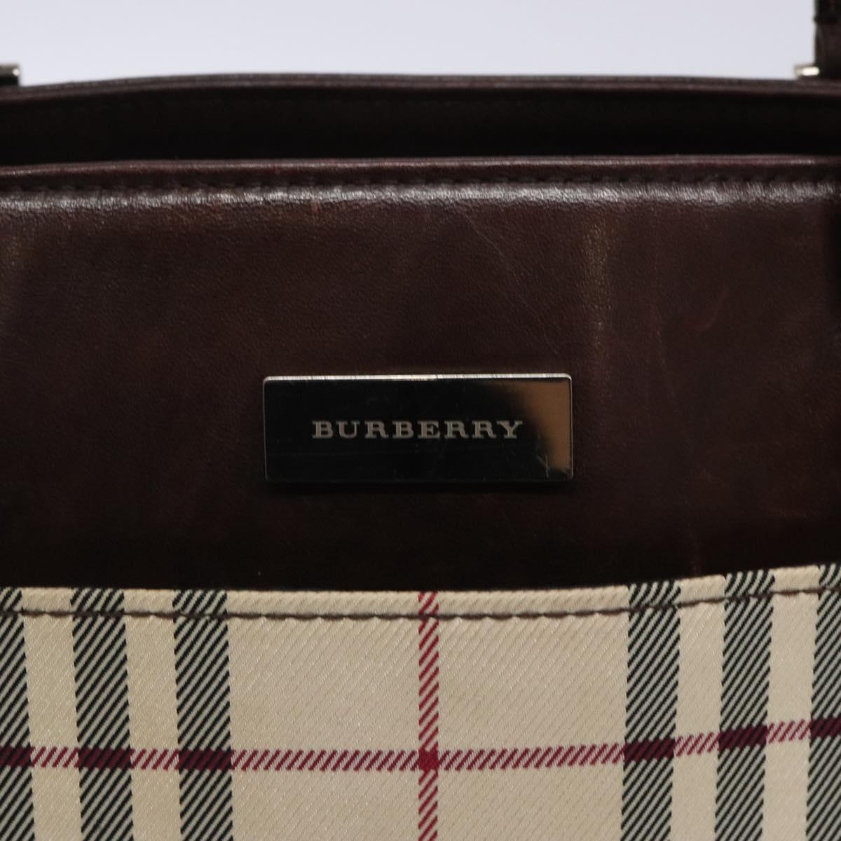 BURBERRY Nova Check Hand Bag Canvas Beige Silver Auth 132453