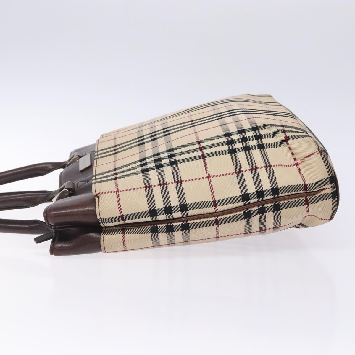 BURBERRY Nova Check Hand Bag Canvas Beige Silver Auth 132453