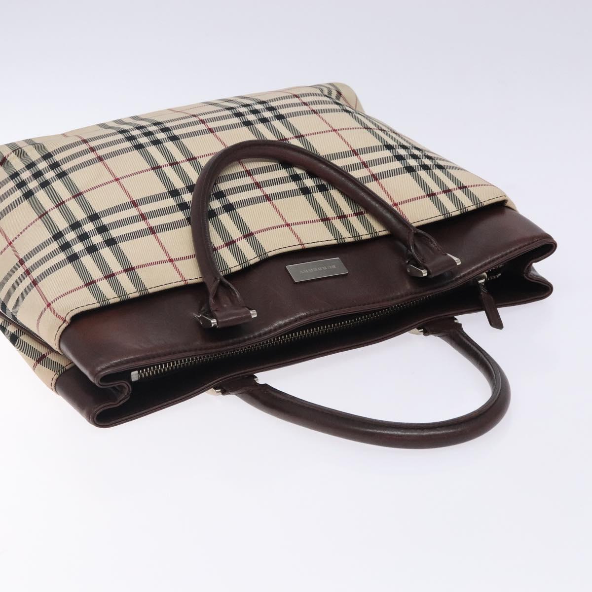 BURBERRY Nova Check Hand Bag Canvas Beige Silver Auth 132453