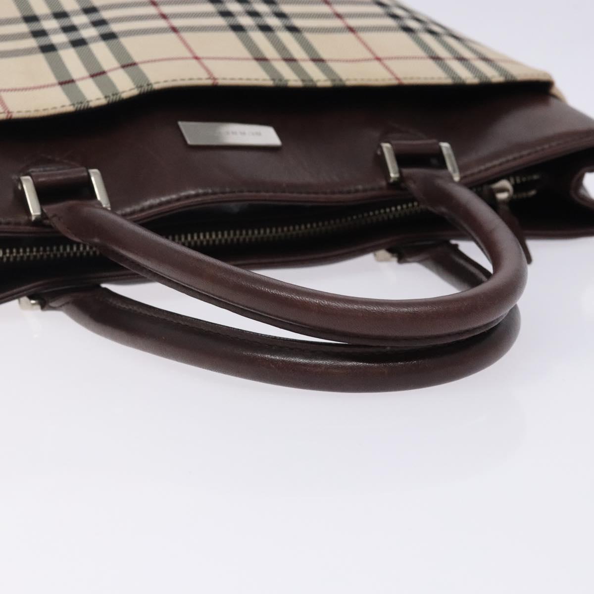 BURBERRY Nova Check Hand Bag Canvas Beige Silver Auth 132453