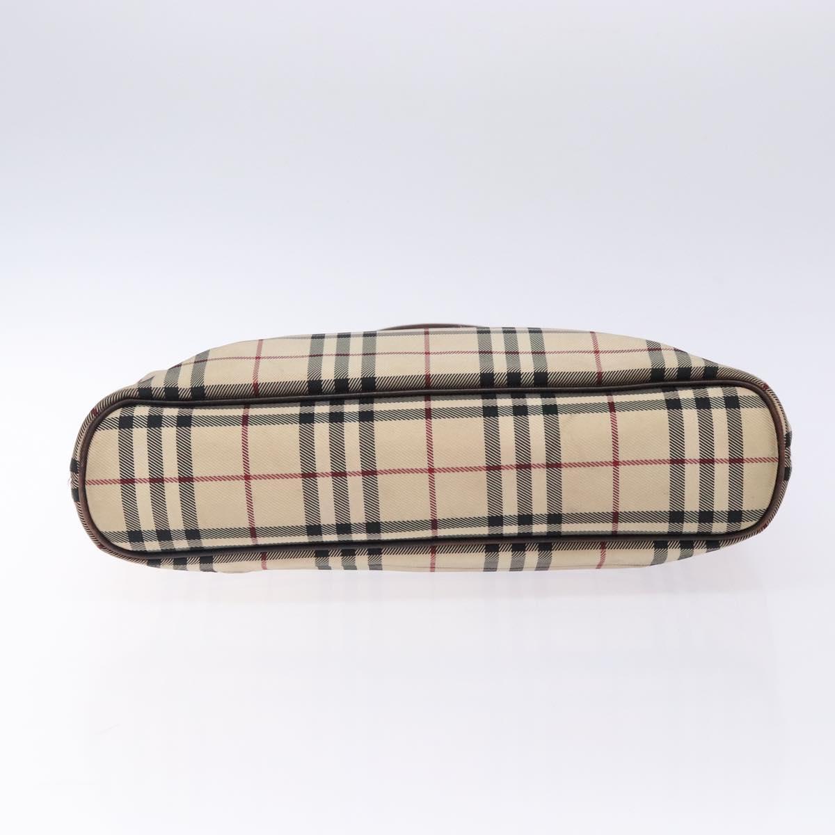 BURBERRY Nova Check Hand Bag Canvas Beige Silver Auth 132453