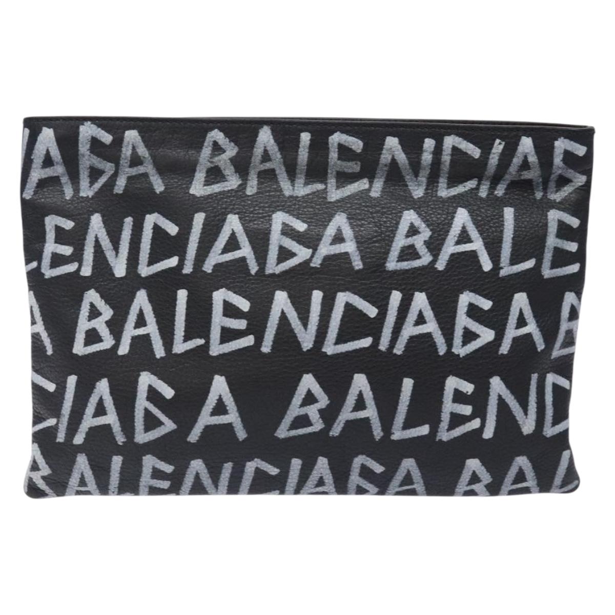 BALENCIAGA Clutch Bag Leather Black 494040 Auth 132454