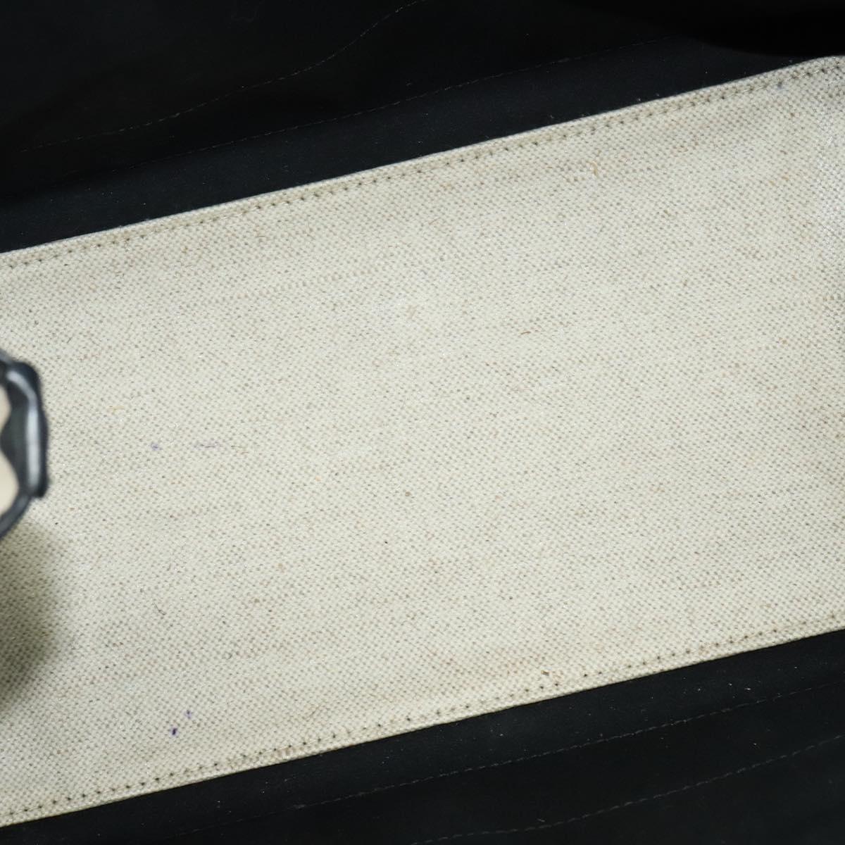 BALENCIAGA Navy Kabas Hand Bag Canvas Ivory Silver Auth 132455