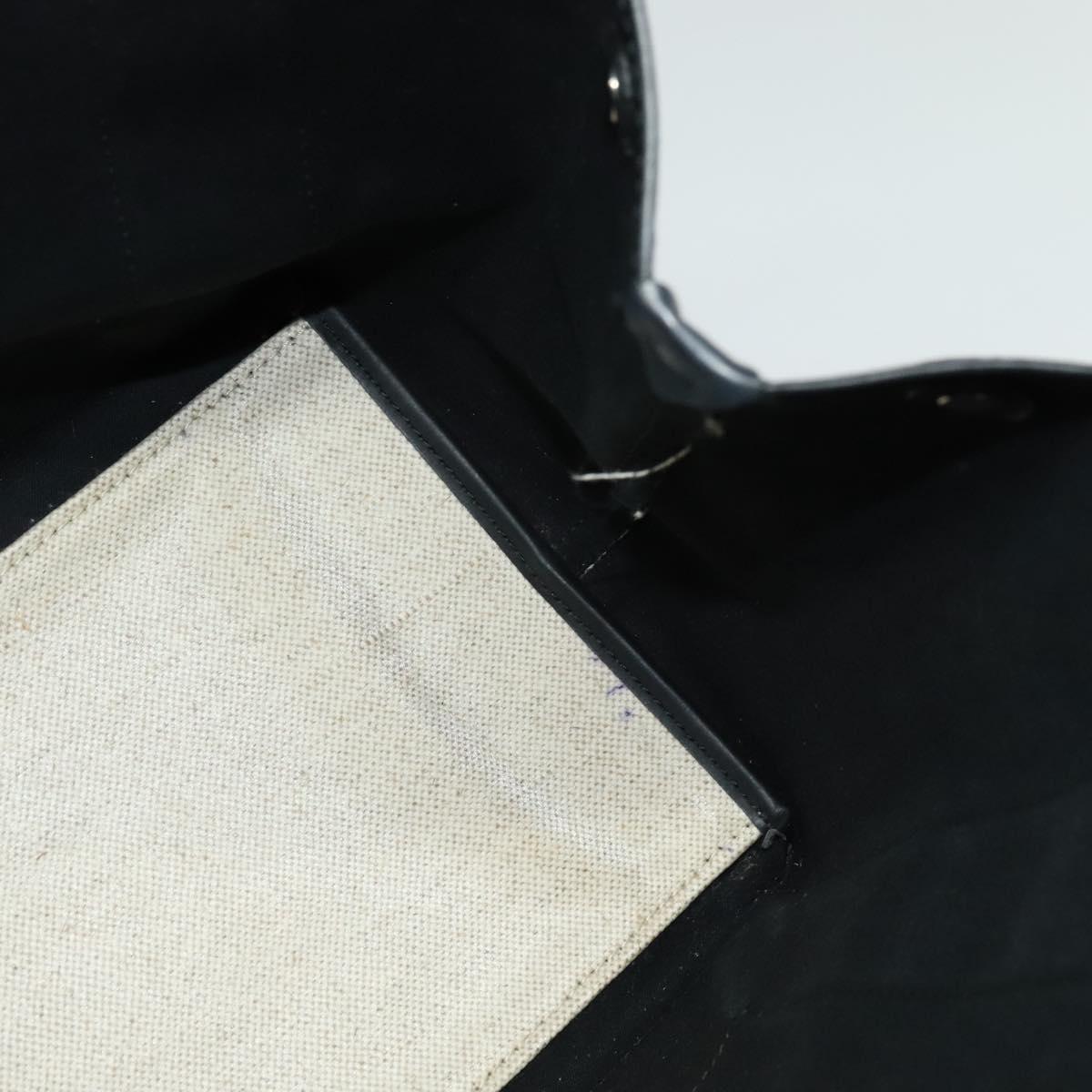 BALENCIAGA Navy Kabas Hand Bag Canvas Ivory Silver Auth 132455