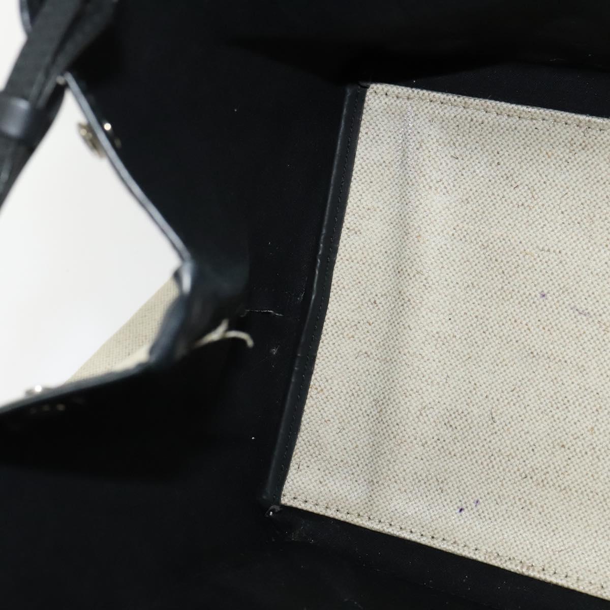 BALENCIAGA Navy Kabas Hand Bag Canvas Ivory Silver Auth 132455