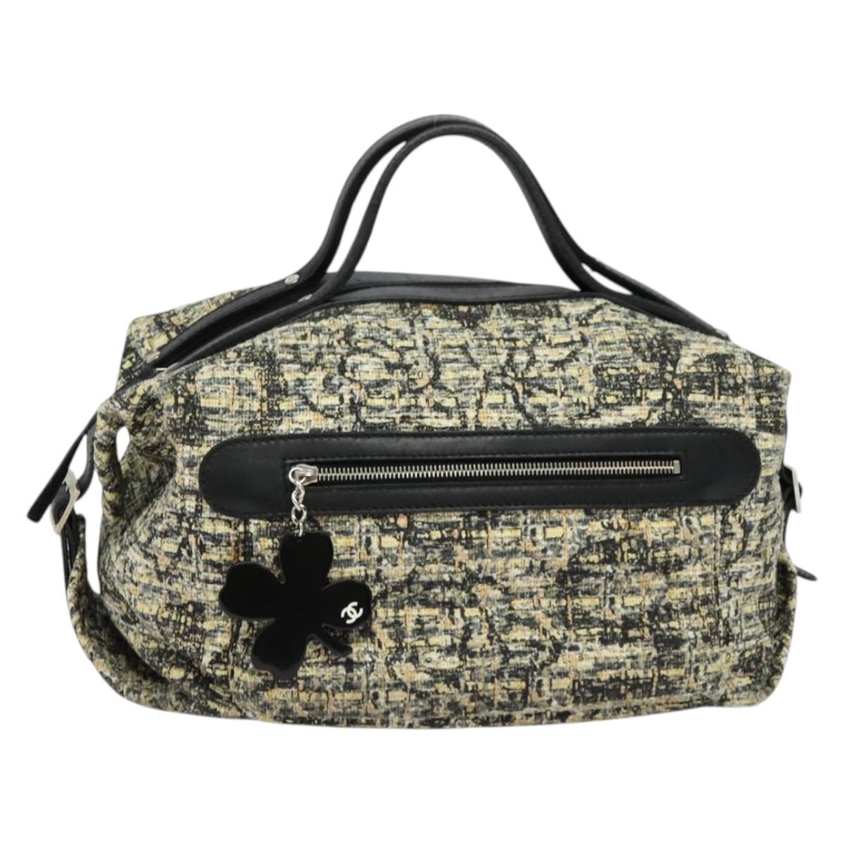 CHANEL Hand Bag Tweed Black Silver CC Auth 132459