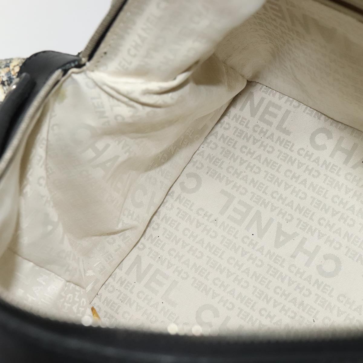 CHANEL Hand Bag Tweed Black Silver CC Auth 132459
