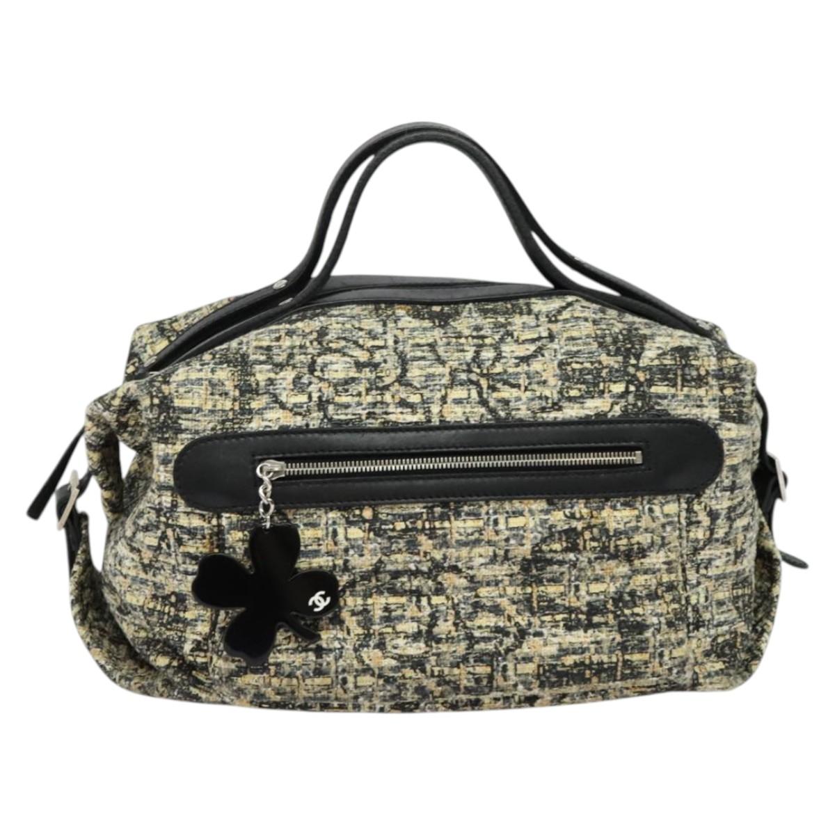 CHANEL Hand Bag Tweed Black Silver CC Auth 132459