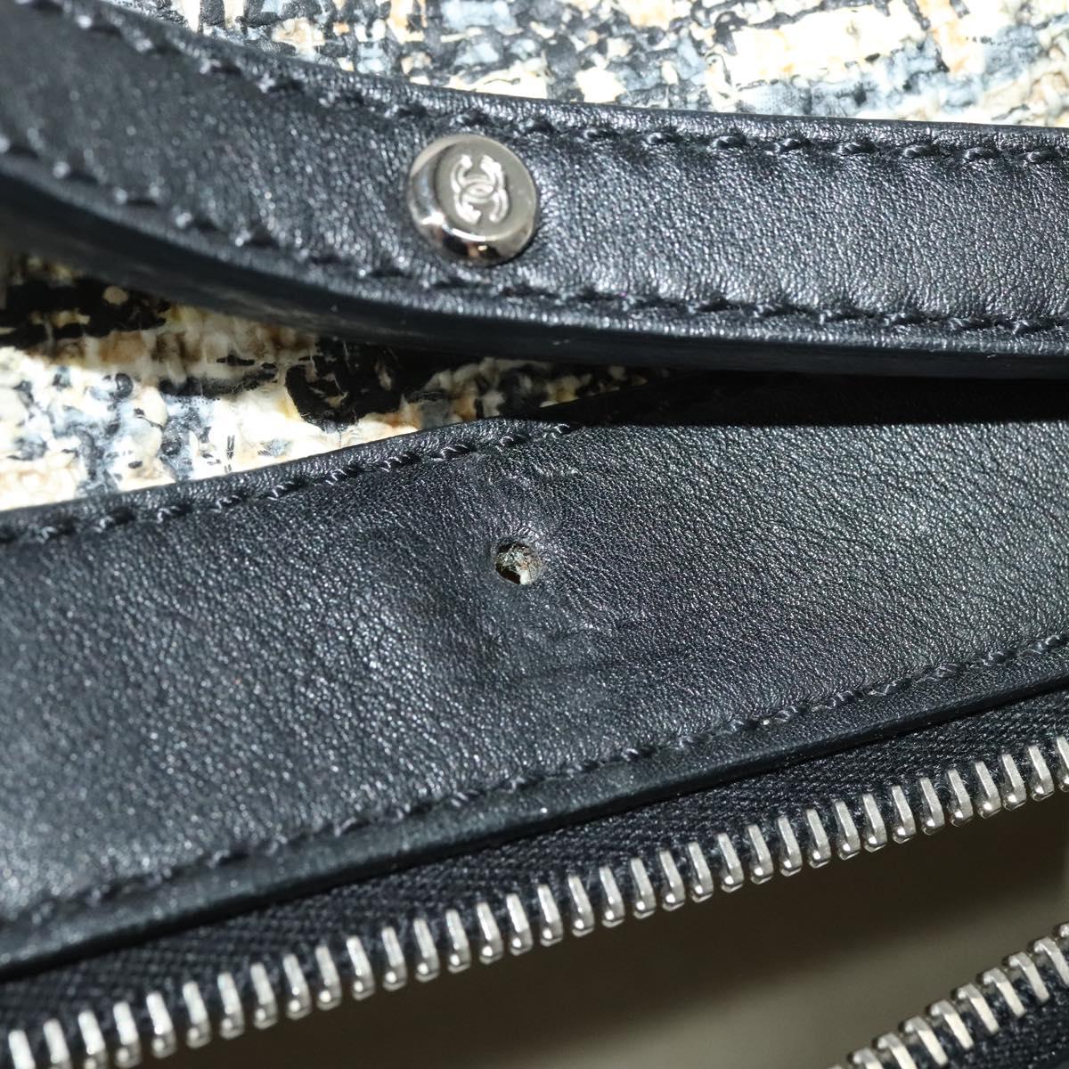 CHANEL Hand Bag Tweed Black Silver CC Auth 132459