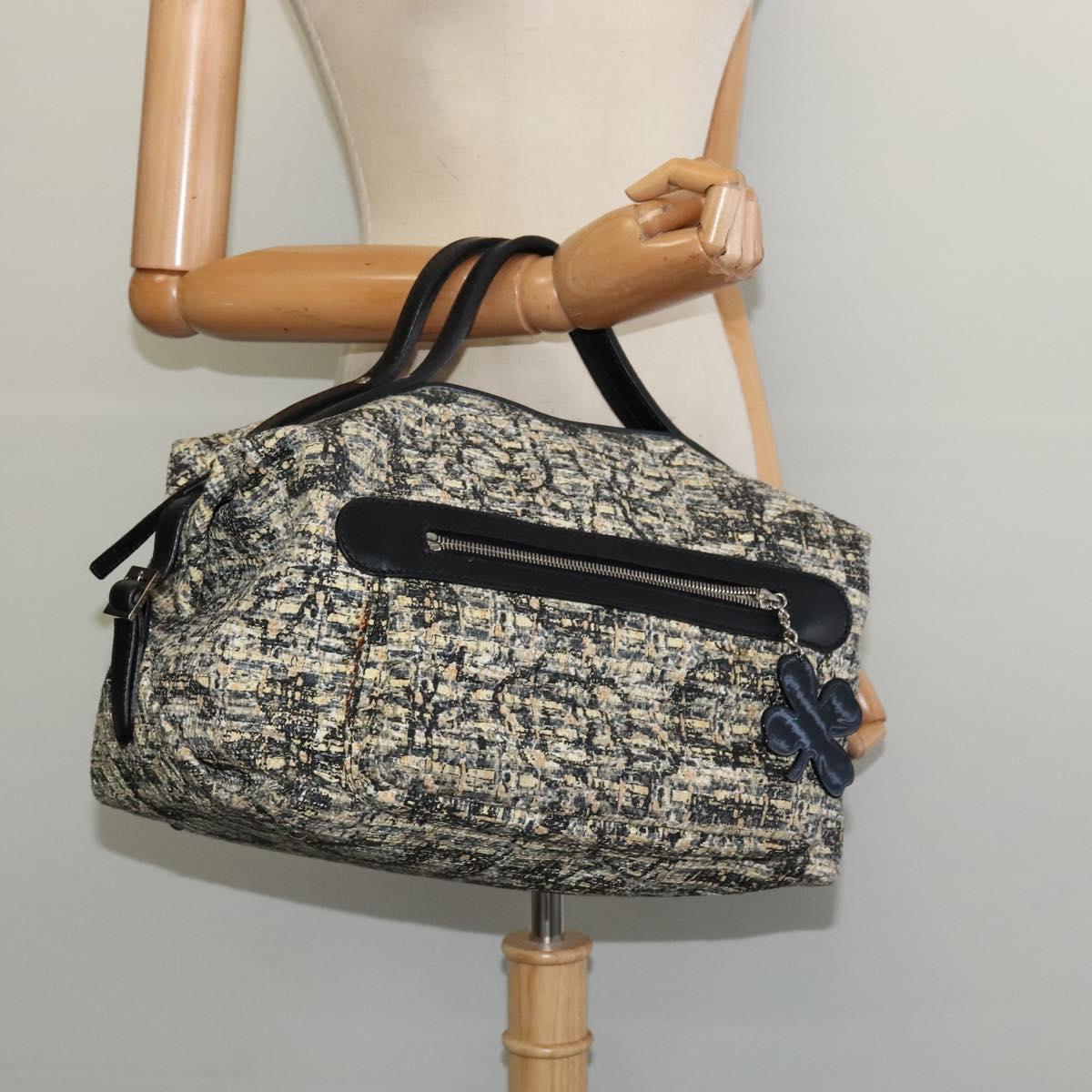 CHANEL Hand Bag Tweed Black Silver CC Auth 132459