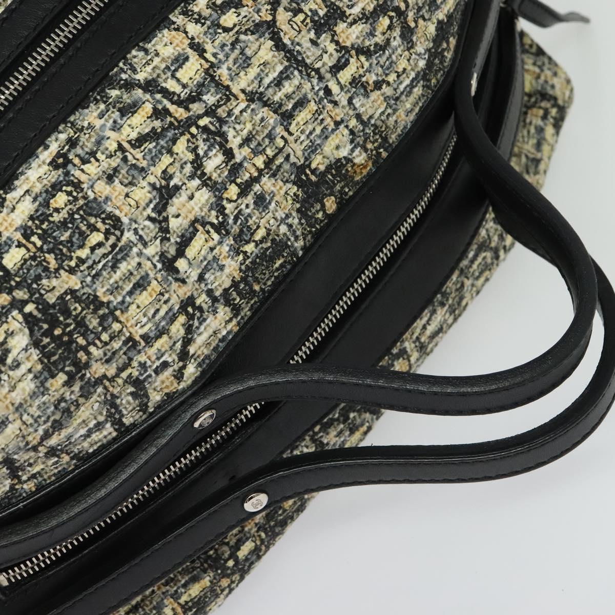 CHANEL Hand Bag Tweed Black Silver CC Auth 132459