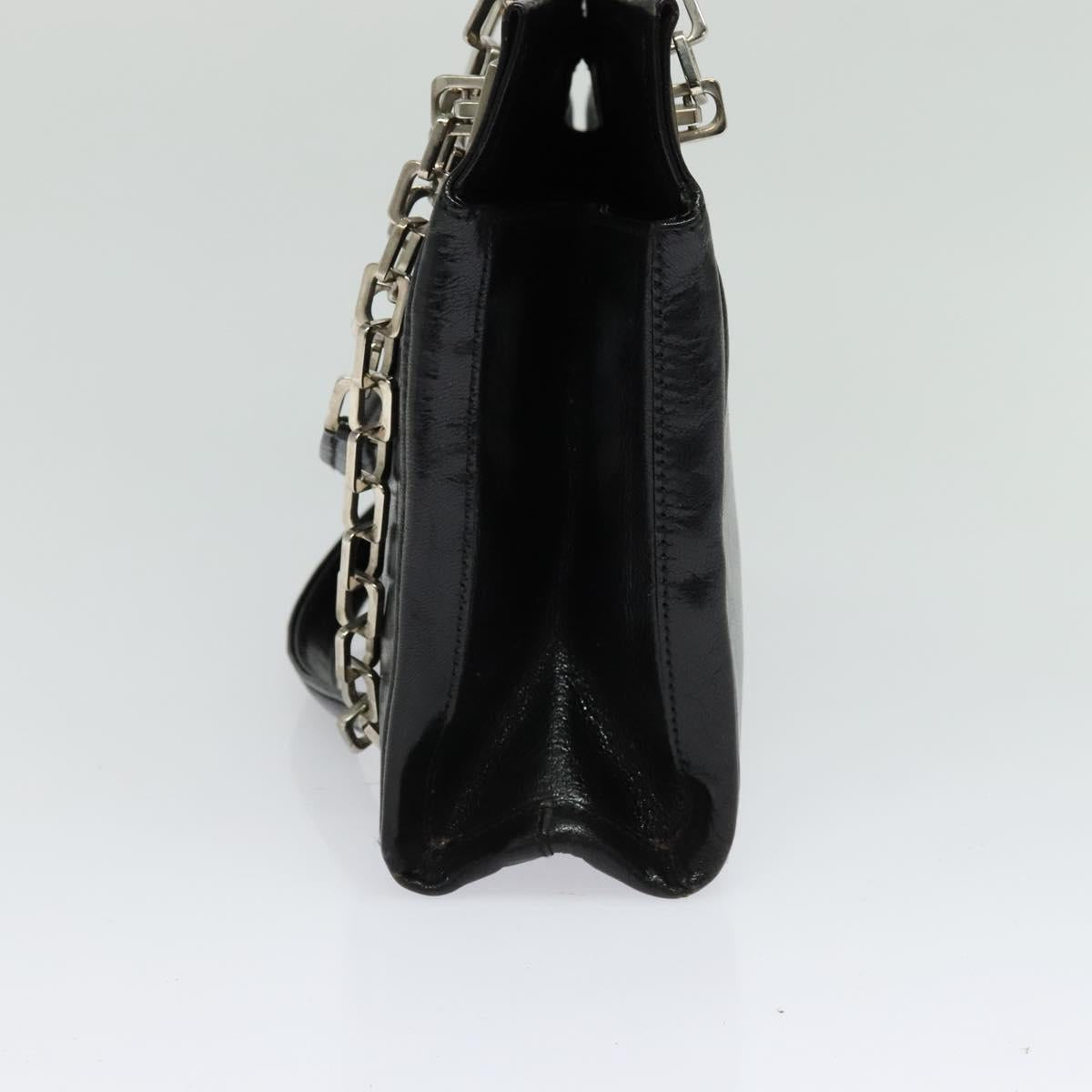 BALLY Chain Tote Bag Leather Black Silver Auth 132476
