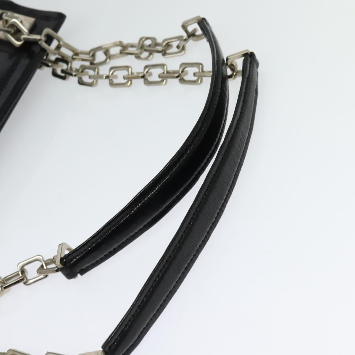 BALLY Chain Tote Bag Leather Black Silver Auth 132476