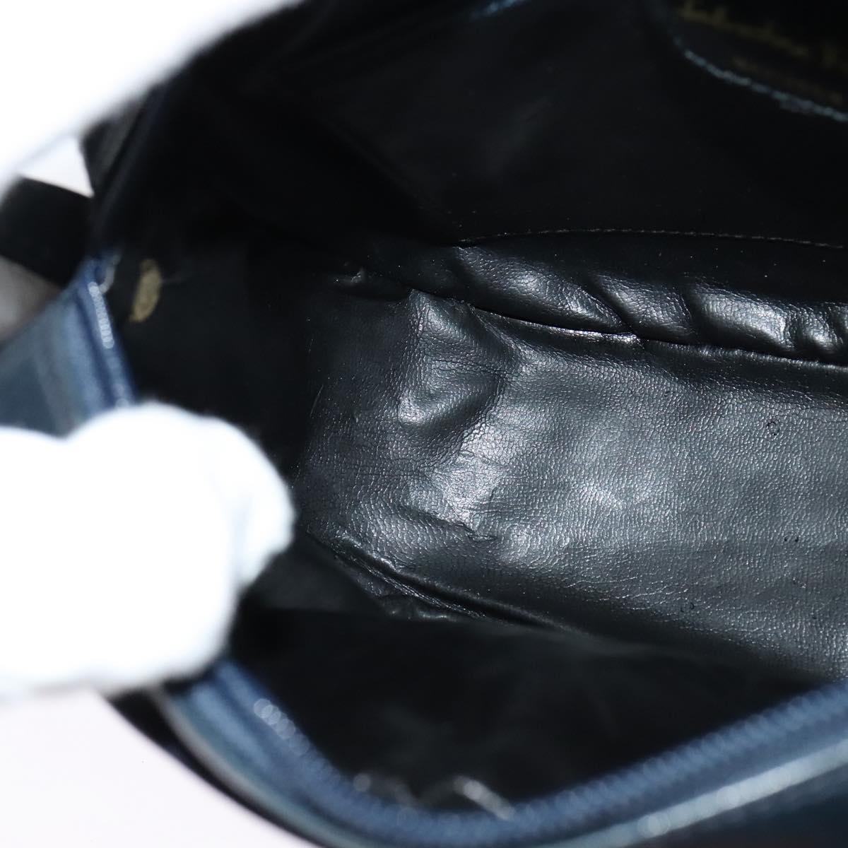 Salvatore Ferragamo Vala Shoulder Bag Leather Navy Gold Auth 132480