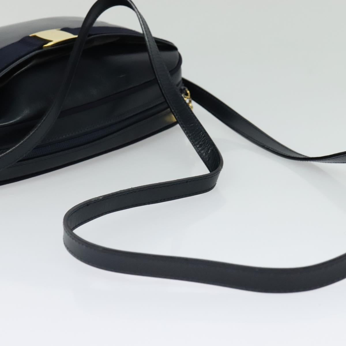 Salvatore Ferragamo Vala Shoulder Bag Leather Navy Gold Auth 132480