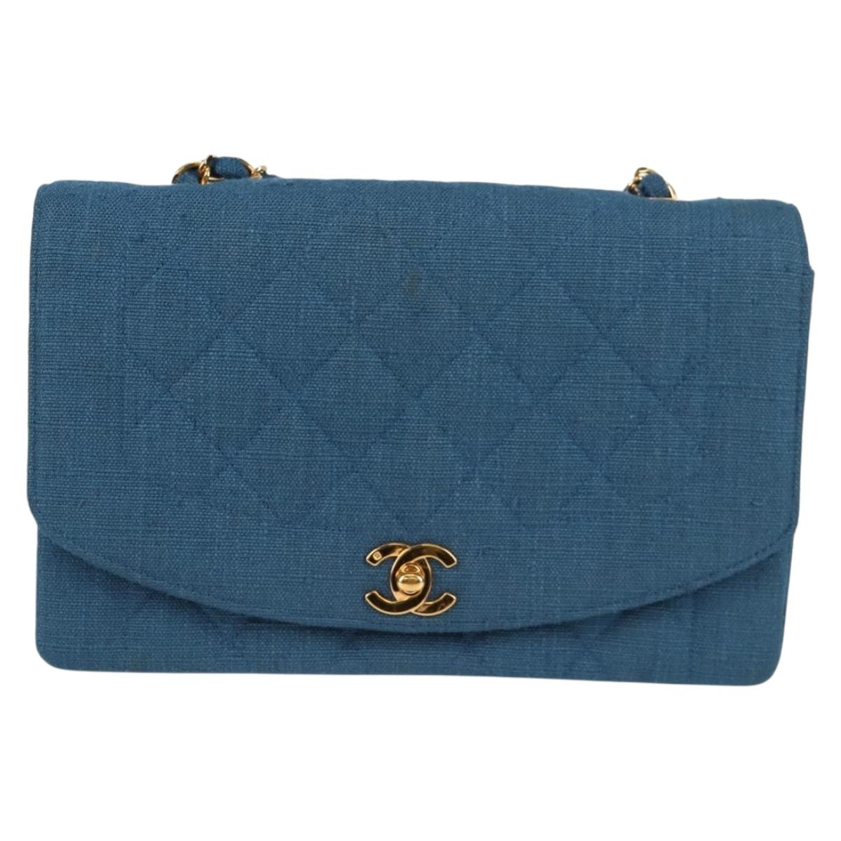 CHANEL Diana Flap Chain Shoulder Bag Canvas Blue Gold CC Auth 132485SM