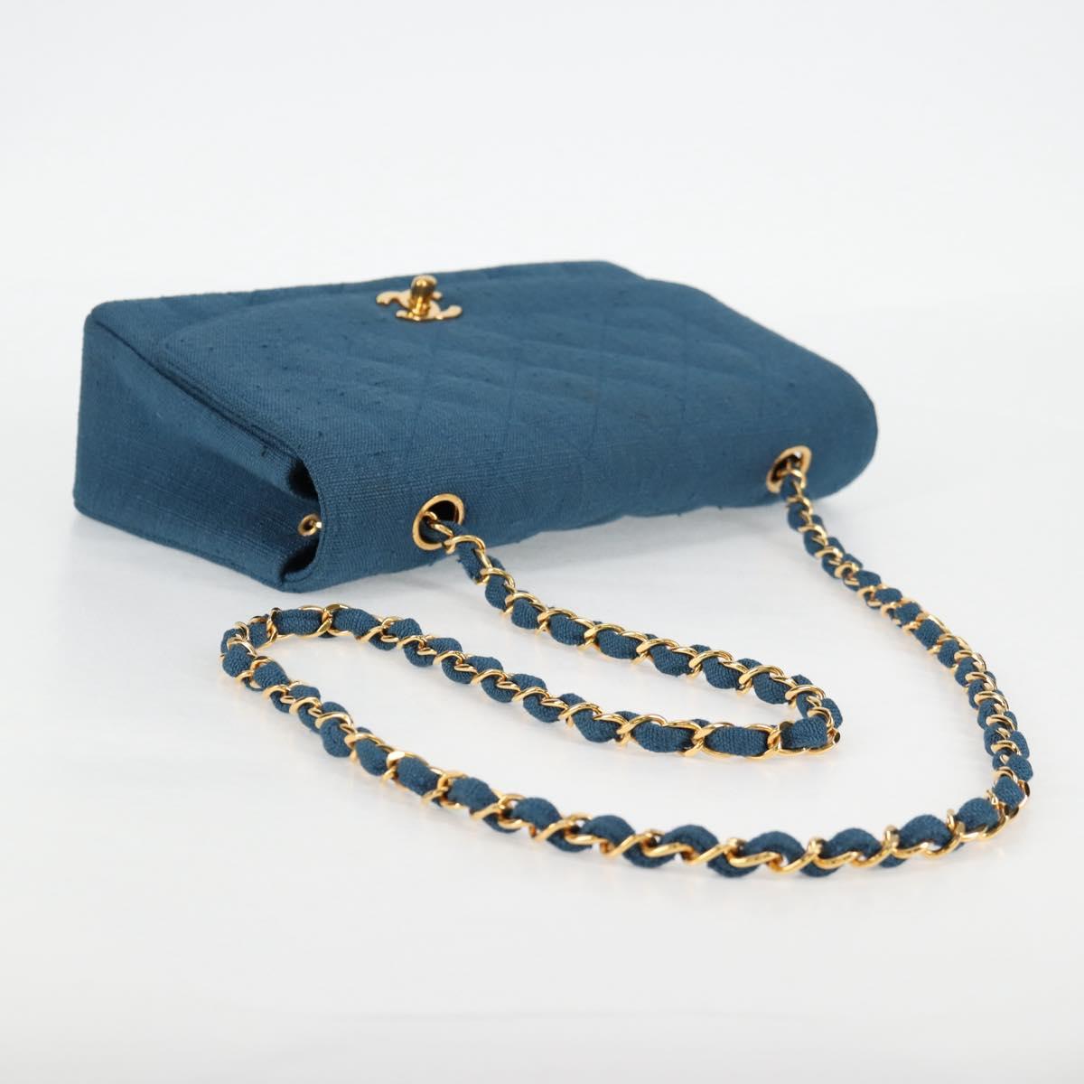 CHANEL Diana Flap Chain Shoulder Bag Canvas Blue Gold CC Auth 132485SM