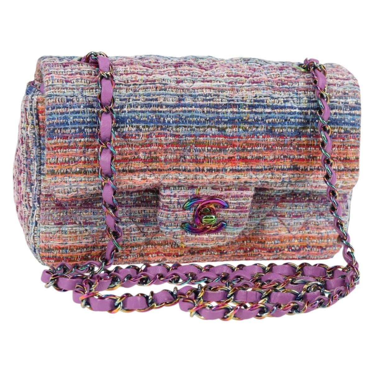 CHANEL Matelasse Chain Shoulder Bag Tweed Multicolor CC Auth 132486SM