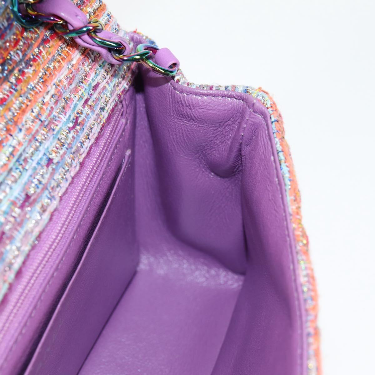 CHANEL Matelasse Chain Shoulder Bag Tweed Multicolor CC Auth 132486SM