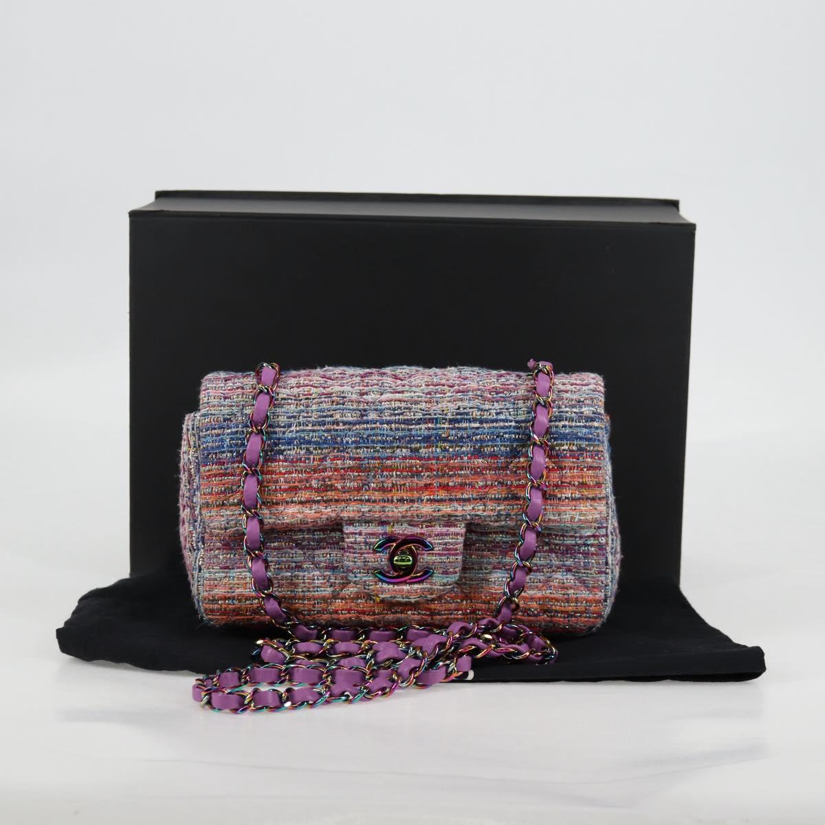 CHANEL Matelasse Chain Shoulder Bag Tweed Multicolor CC Auth 132486SM