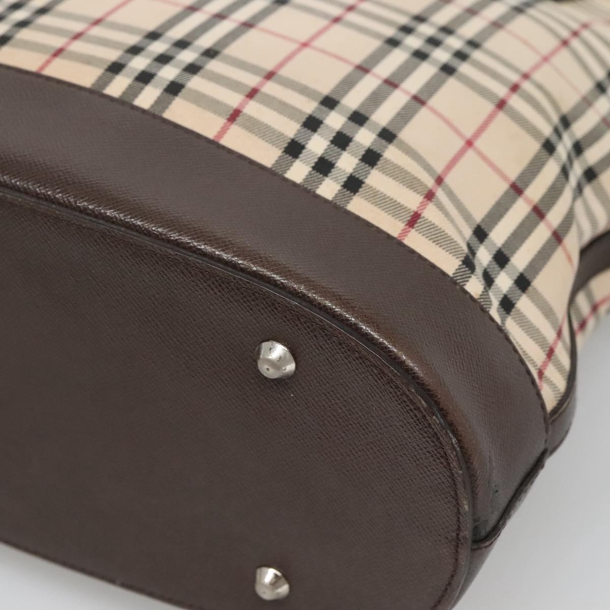 BURBERRY Nova Check Tote Bag Canvas Beige Silver Auth 132506