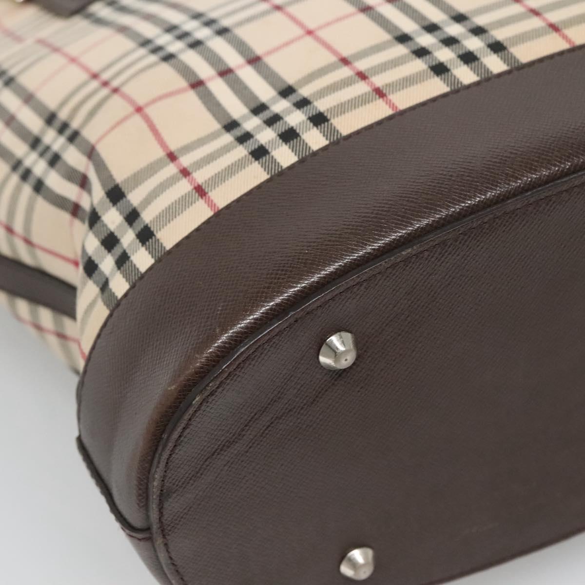 BURBERRY Nova Check Tote Bag Canvas Beige Silver Auth 132506
