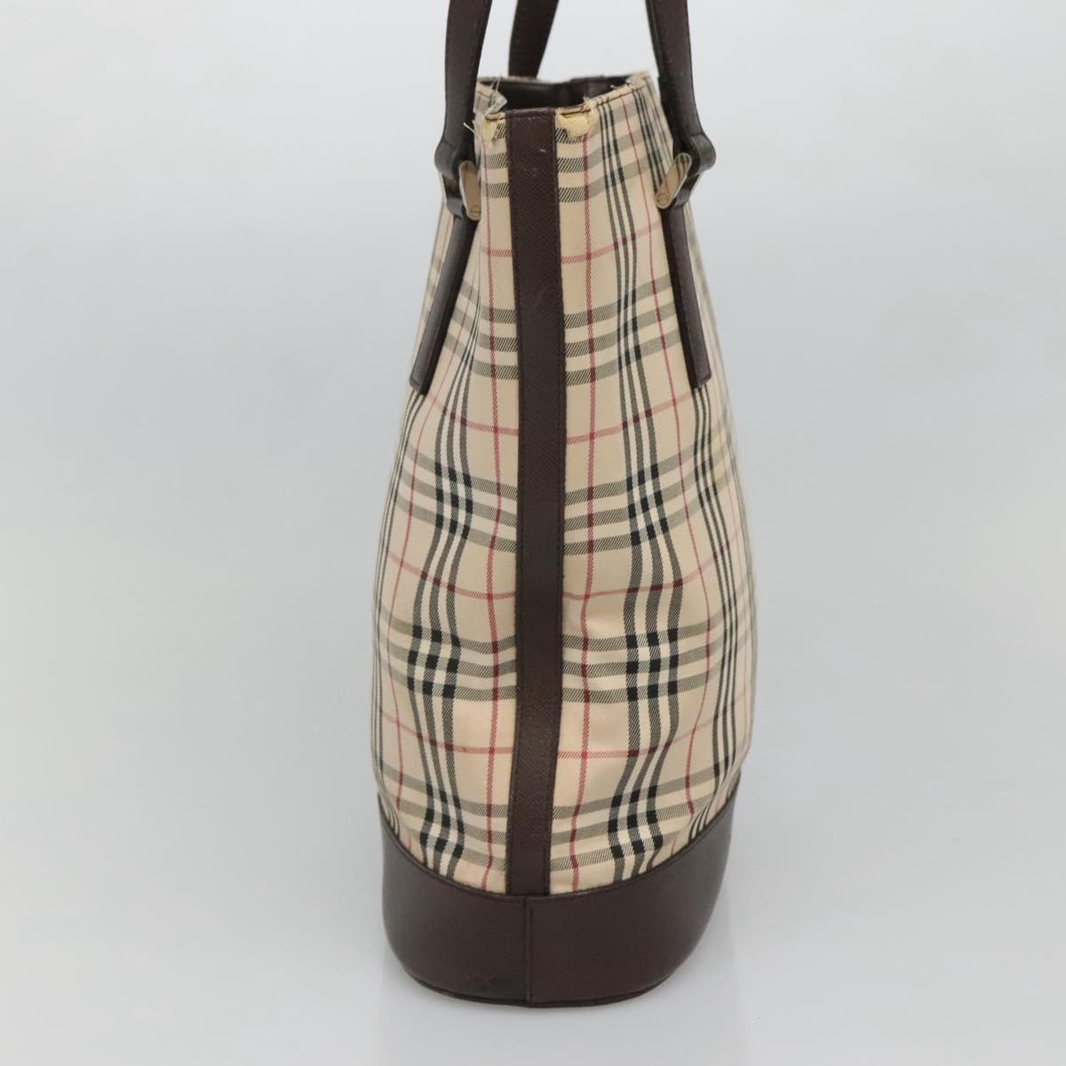 BURBERRY Nova Check Tote Bag Canvas Beige Silver Auth 132506