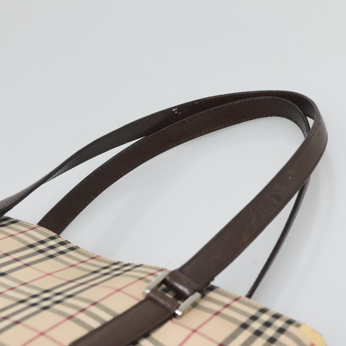 BURBERRY Nova Check Tote Bag Canvas Beige Silver Auth 132506