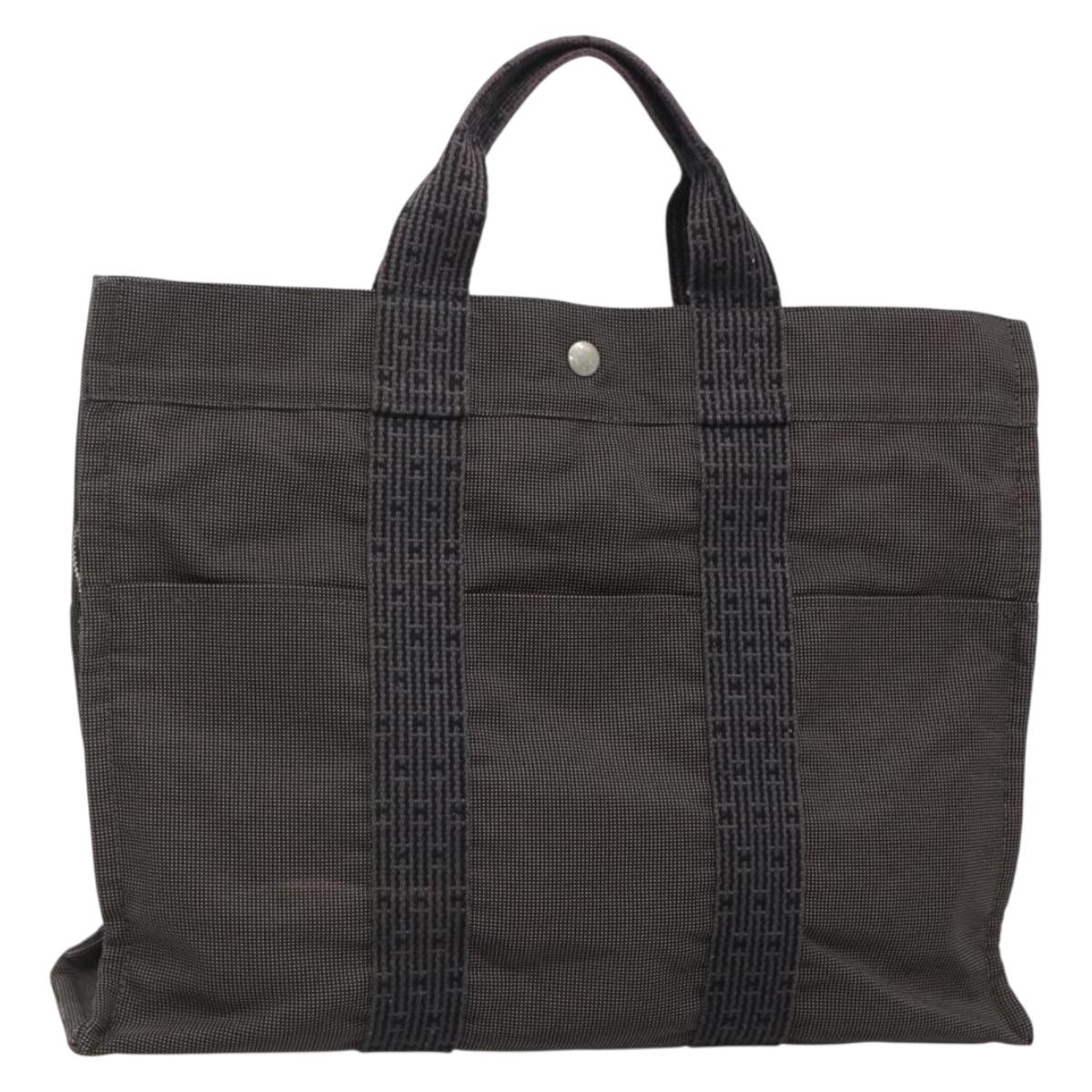 HERMES Her Line MM Tote Bag Canvas Gray Silver Auth 132513