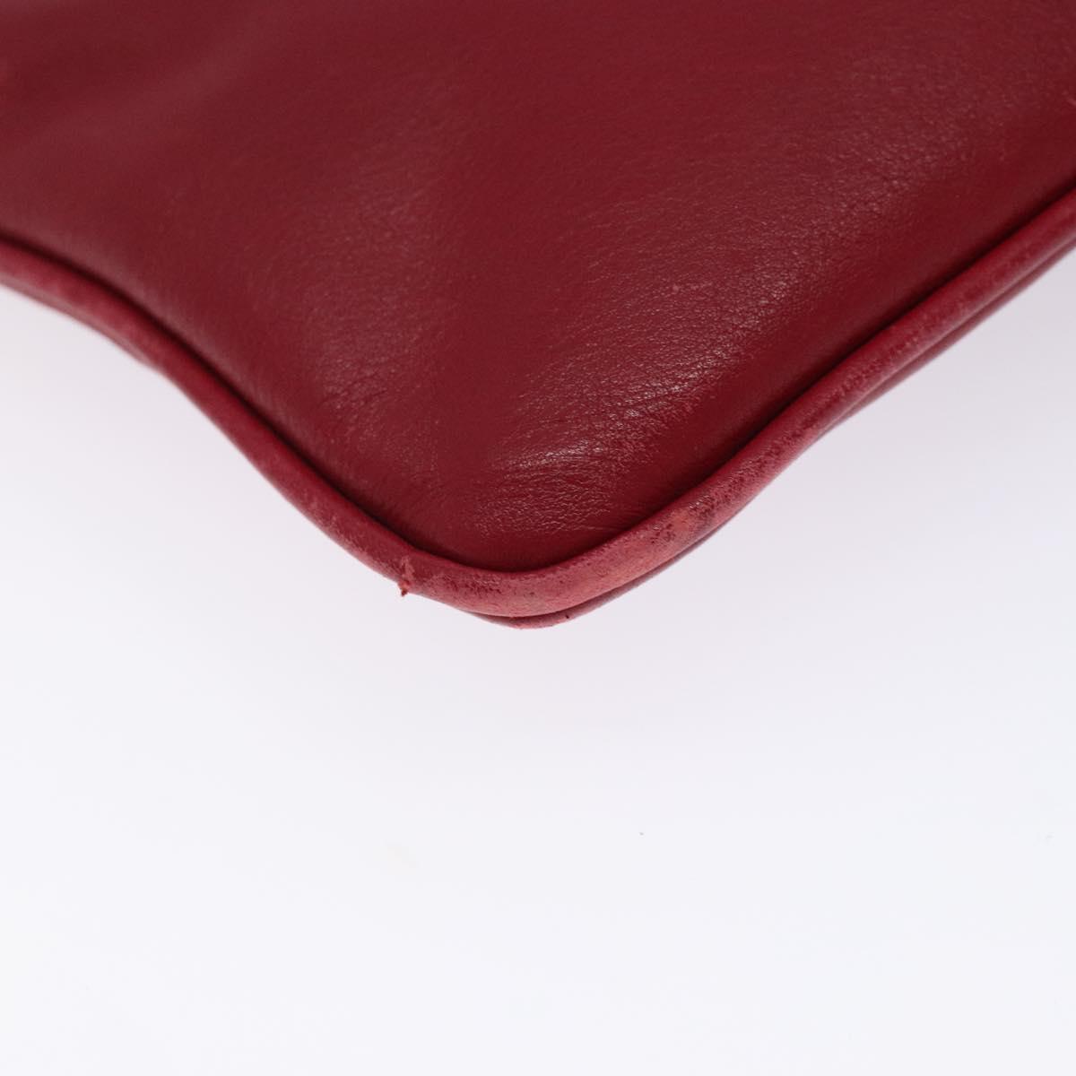 CELINE Accessory Pouch Leather Red Silver Auth 132517