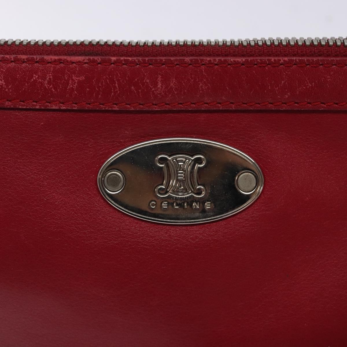CELINE Accessory Pouch Leather Red Silver Auth 132517