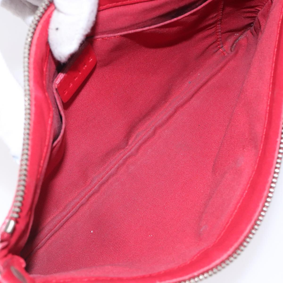 CELINE Accessory Pouch Leather Red Silver Auth 132517
