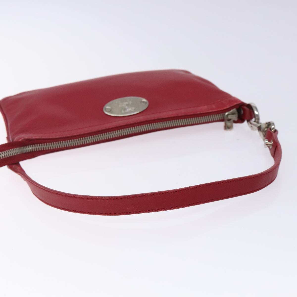 CELINE Accessory Pouch Leather Red Silver Auth 132517
