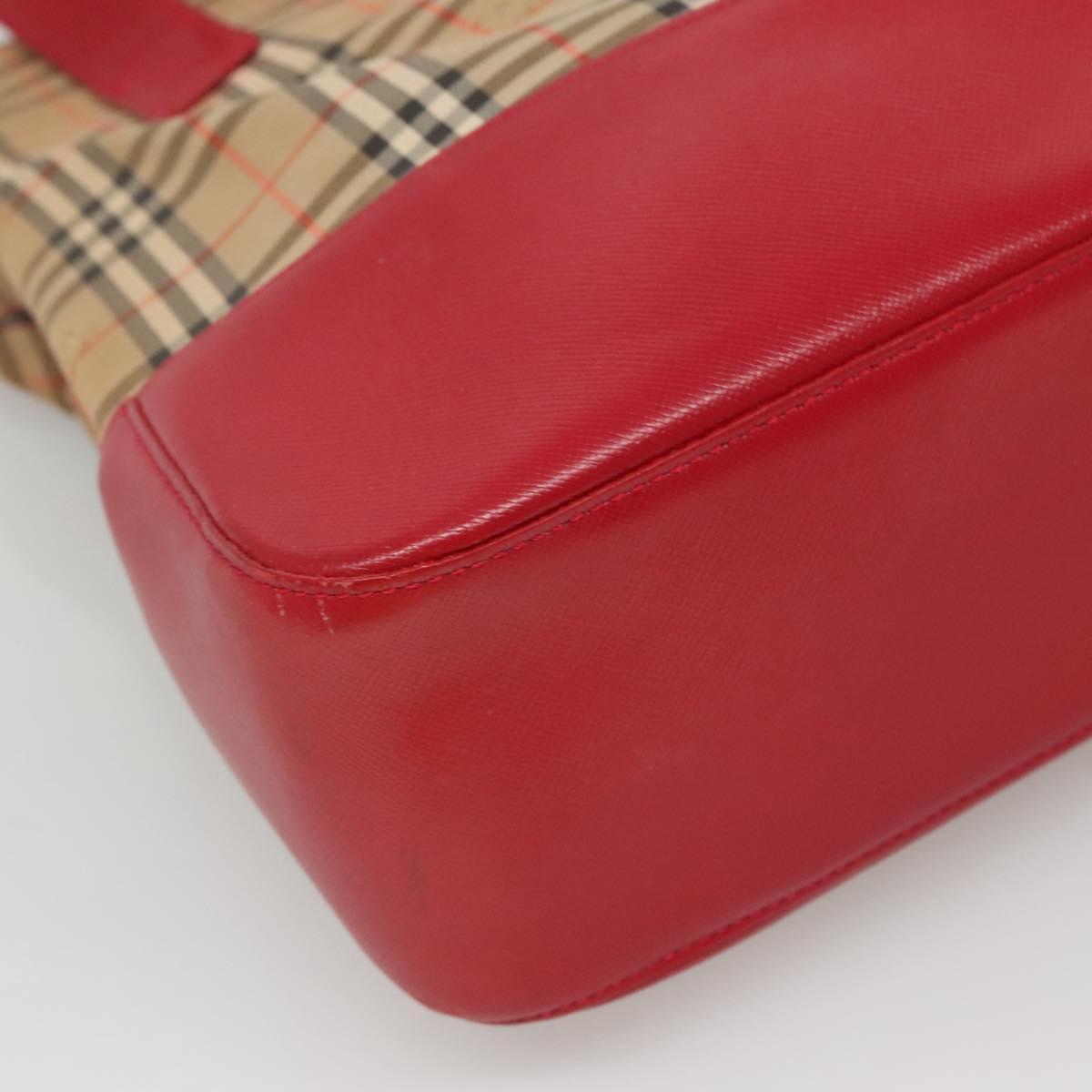 BURBERRY Nova Check Tote Bag Canvas Beige Red gold Auth 132521