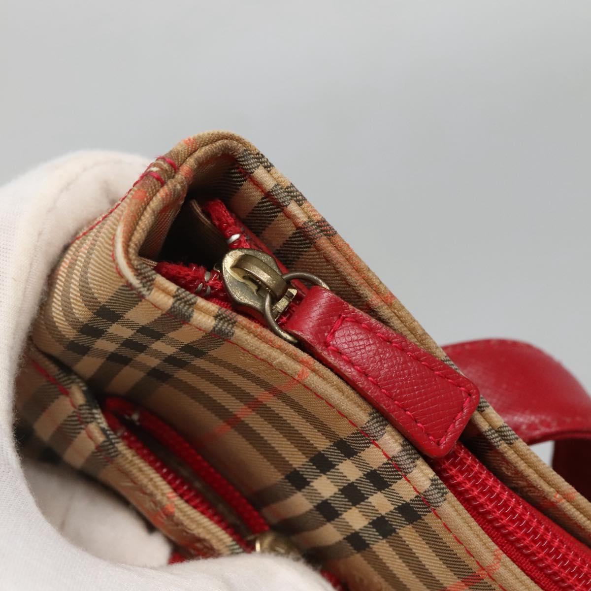 BURBERRY Nova Check Tote Bag Canvas Beige Red gold Auth 132521