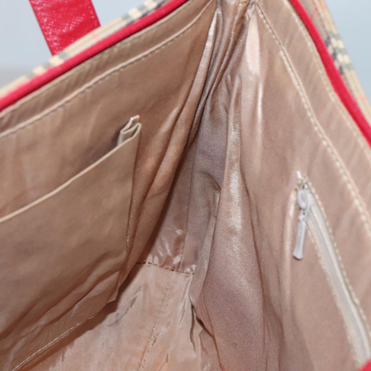 BURBERRY Nova Check Tote Bag Canvas Beige Red gold Auth 132521