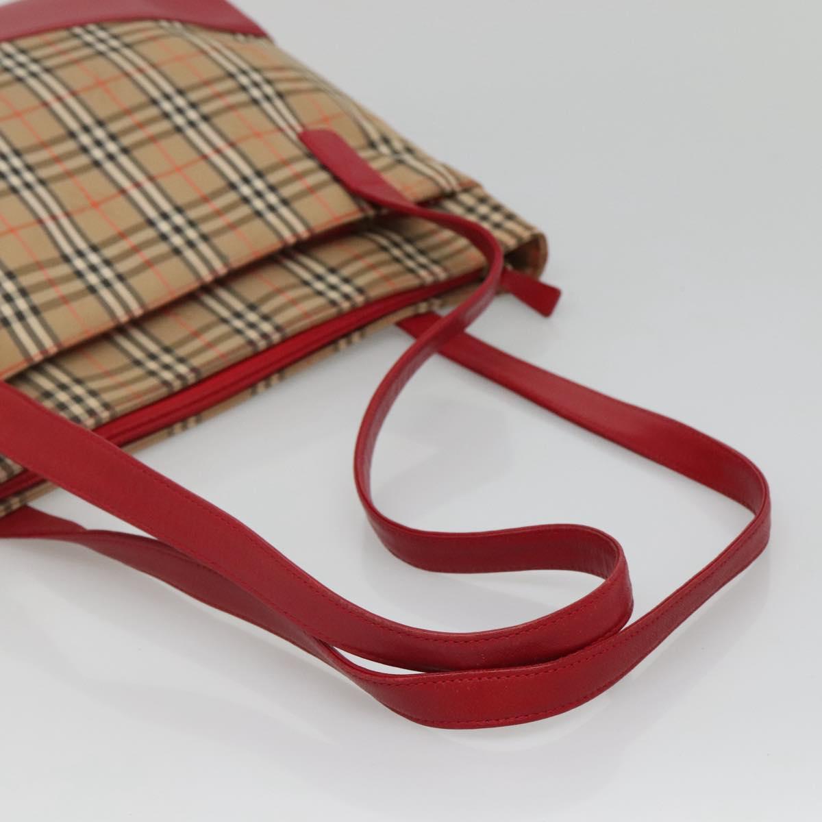 BURBERRY Nova Check Tote Bag Canvas Beige Red gold Auth 132521