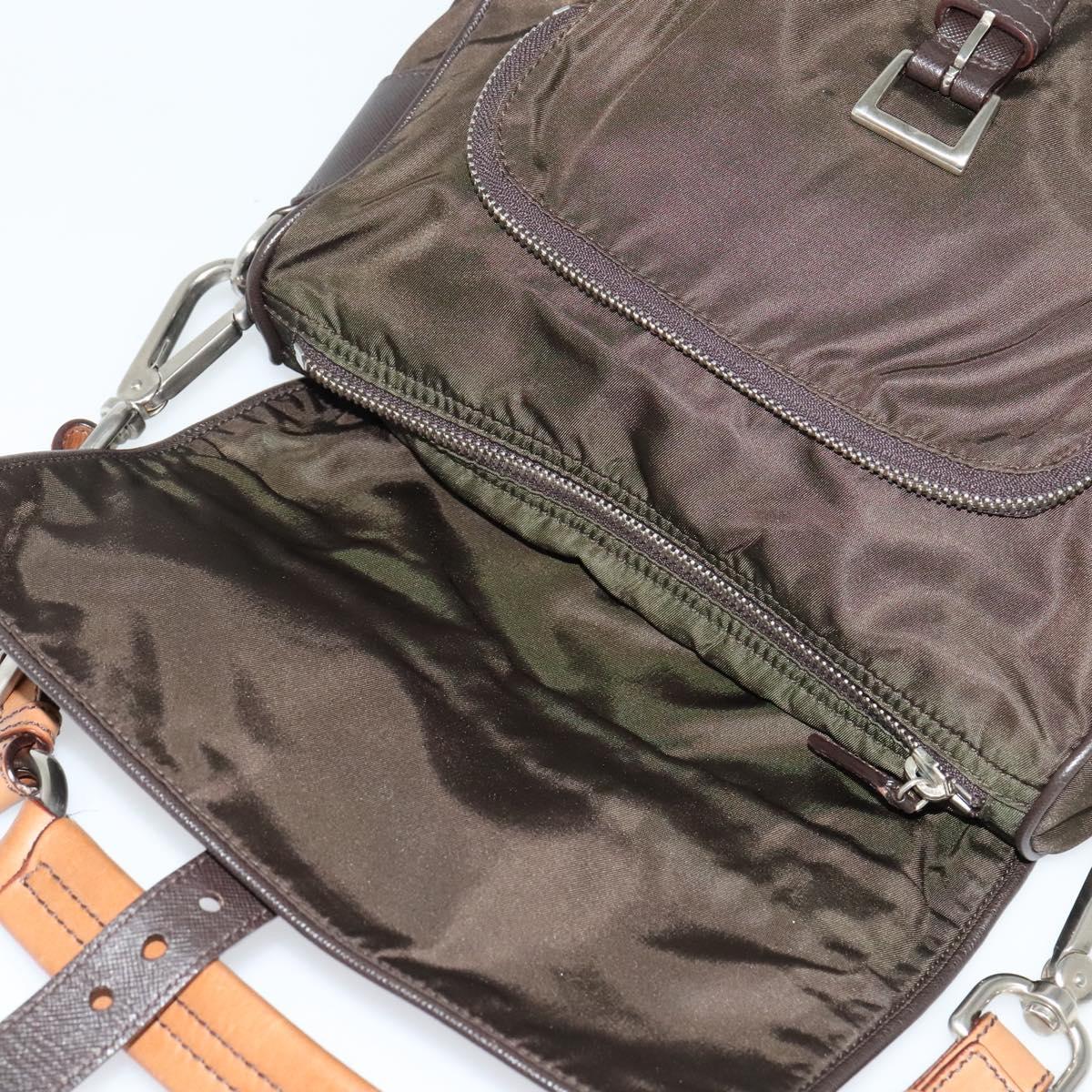 PRADA Shoulder Bag Nylon Khaki Silver Auth 132522