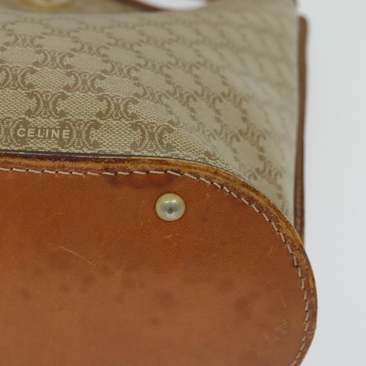 CELINE Macadam Canvas Shoulder Bag PVC Beige Gold Auth 132542