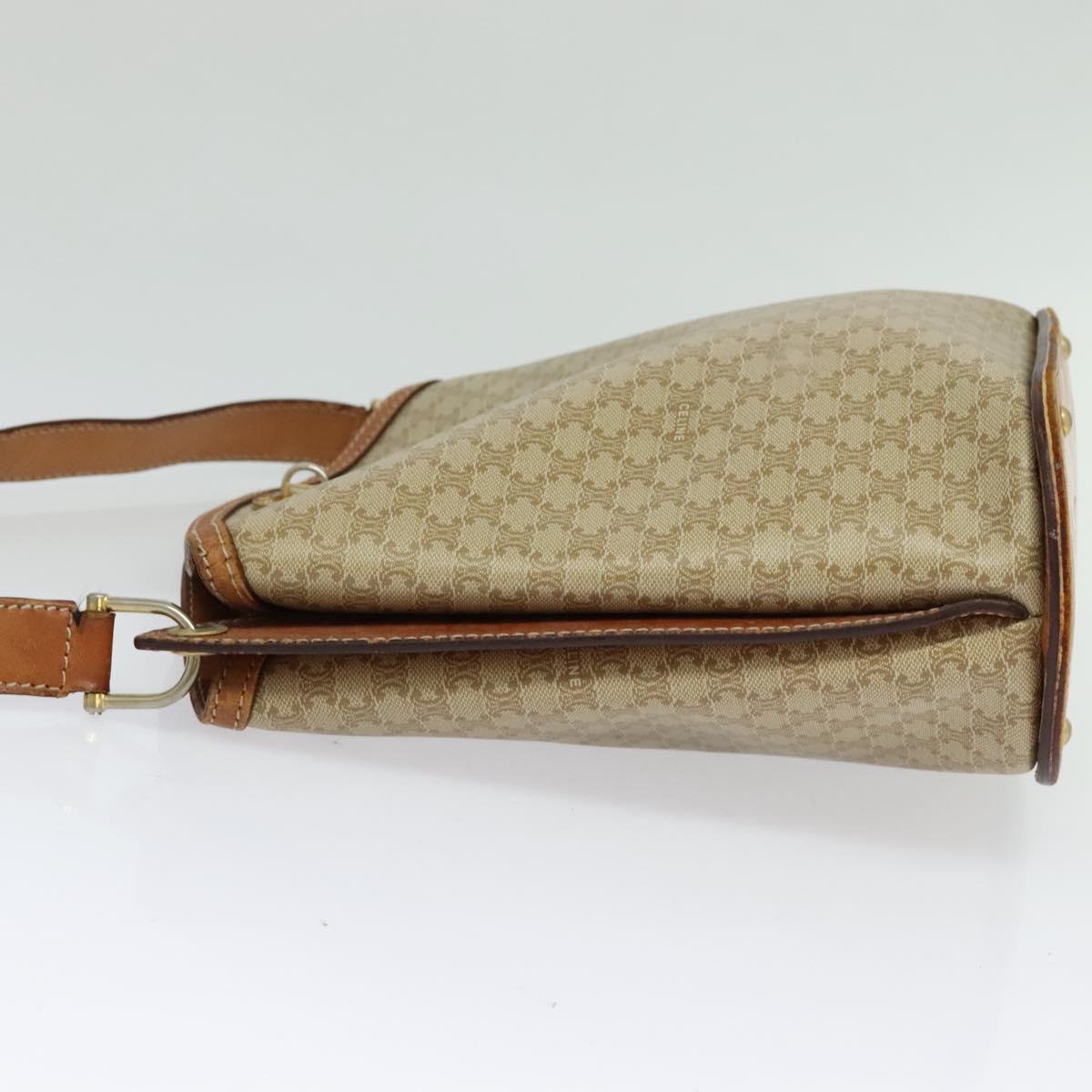 CELINE Macadam Canvas Shoulder Bag PVC Beige Gold Auth 132542