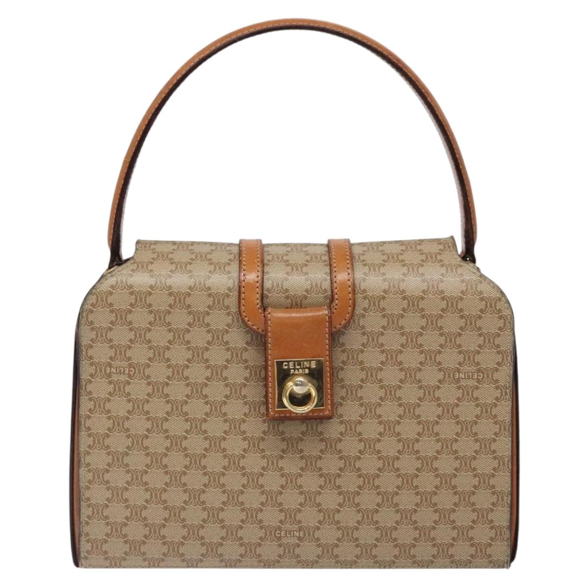 CELINE Macadam Canvas Hand Bag PVC Beige Gold Auth 132543