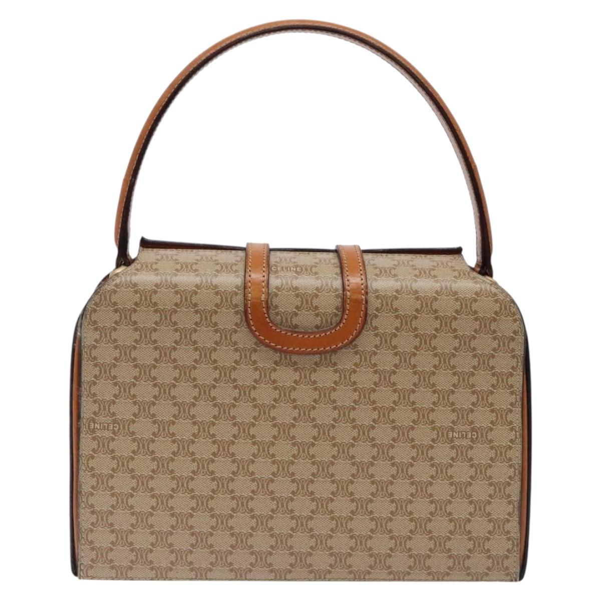 CELINE Macadam Canvas Hand Bag PVC Beige Gold Auth 132543