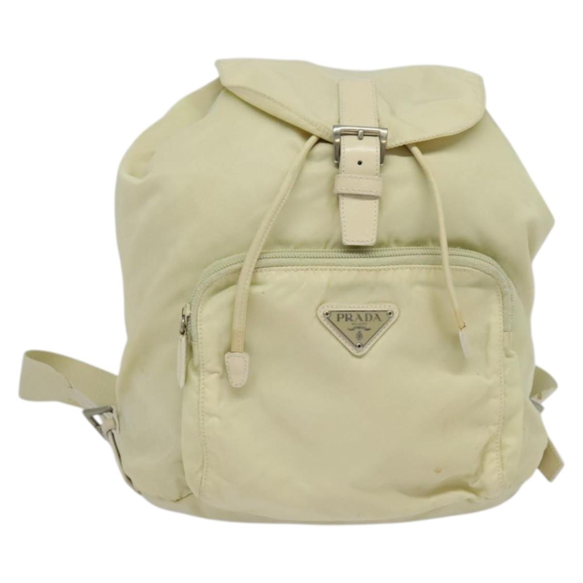 PRADA Backpack Nylon Beige Silver Auth 132544