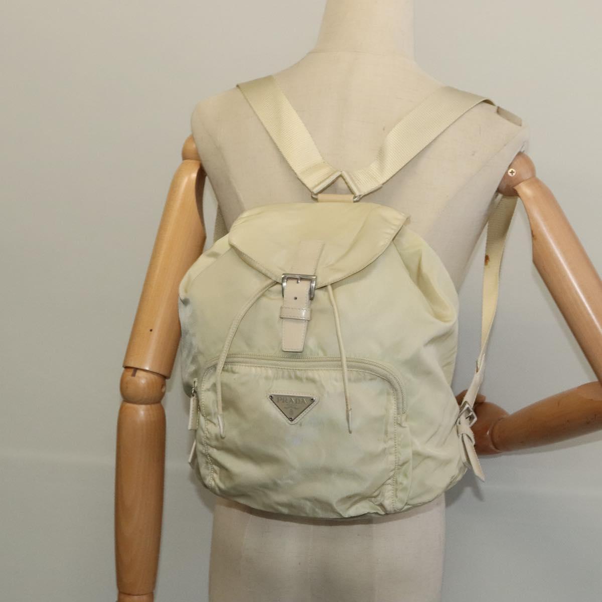 PRADA Backpack Nylon Beige Silver Auth 132544