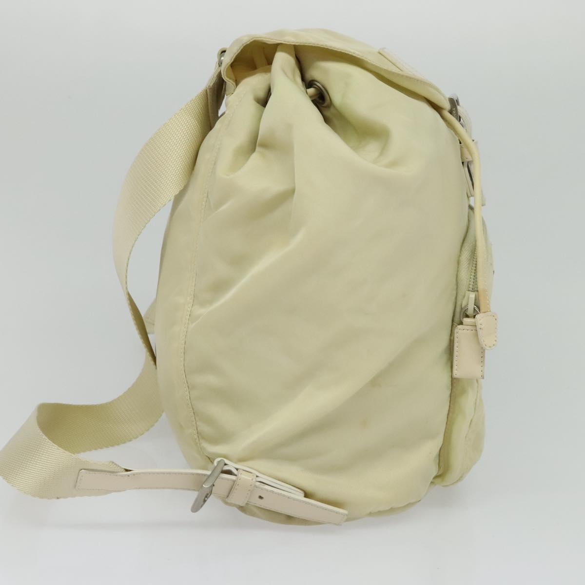 PRADA Backpack Nylon Beige Silver Auth 132544