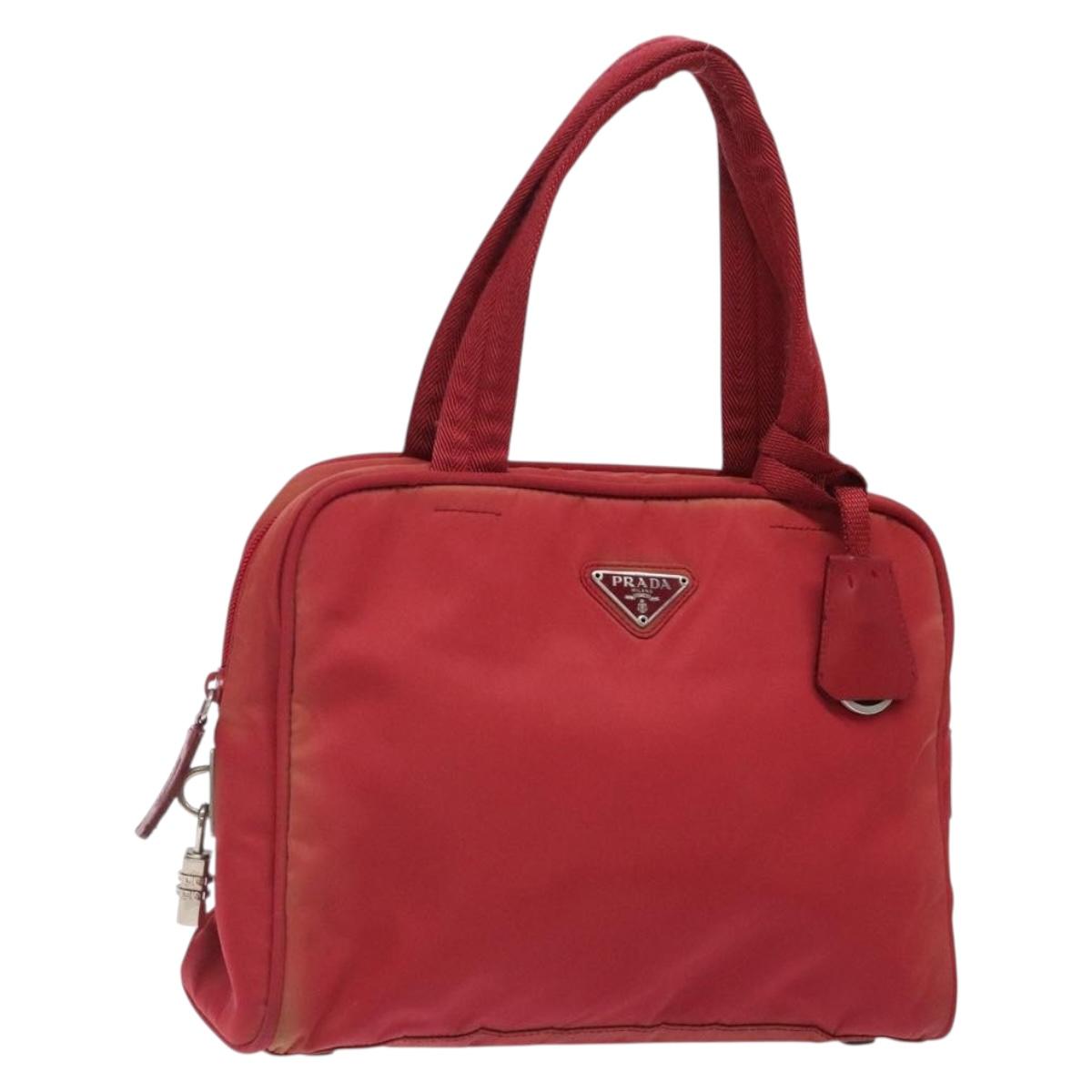 PRADA Hand Bag Nylon Red Silver Auth 132546
