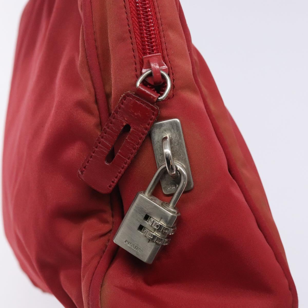 PRADA Hand Bag Nylon Red Silver Auth 132546