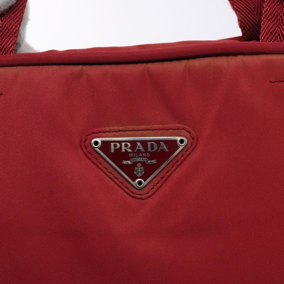 PRADA Hand Bag Nylon Red Silver Auth 132546